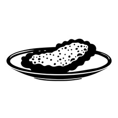 Minimalist black silhouette of schnitzel plate against white background