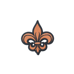 Fototapeta premium Fleur de lis emblem with black outline and brown interior, symbolizing elegance and tradition. design is often associated with French heritage and is used in various decorative contexts