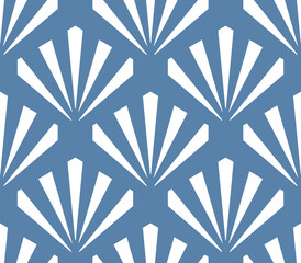 Seamless art deco inspired fan pattern in white and blue