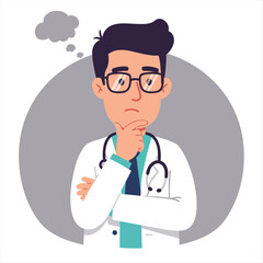 Fototapeta premium vector illustrations on medical theme. Male doctors in pensive poses and with a notebook