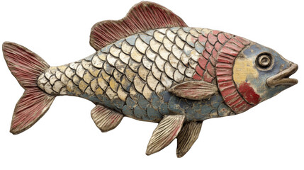 Painted Wooden Fish with Scales on a Transparent Background, PNG Image, PNG File