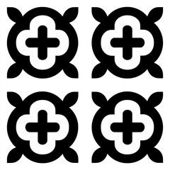 Fototapeta premium Black and white tile pattern with cross and leaf shapes creating bold decorative design