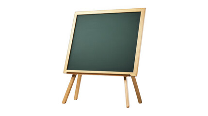 Green chalkboard on a wooden easel on a transparent background, PNG image, PNG file.