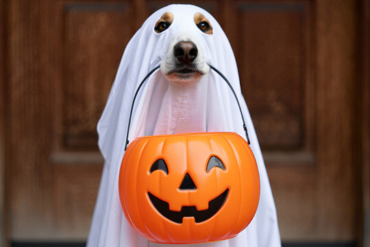 dog ghot with jack o lantern