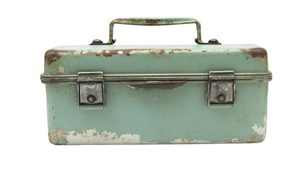 Weathered Metal Toolbox with Handle on a Transparent Background, PNG image, PNG file.