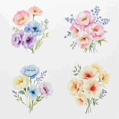 Wild flowers set, watercolor digital illustration. Perfectly for poster