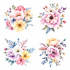 Wild flowers set, watercolor digital illustration. Perfectly for poster