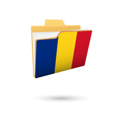 Vector illustration of Romania flag isolated in file folder on white background.