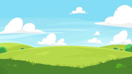 Obraz premium Enchanting Scenery of Lush Green Grassland under a Vast Blue Sky with Floating White Clouds: A Serene Natural Tapestry