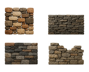 Obraz premium Various Textures and Patterns of Stone Walls in Different Arrangements and Colors, Ideal for Architectural Design, Isolated on Transparent and White Background 