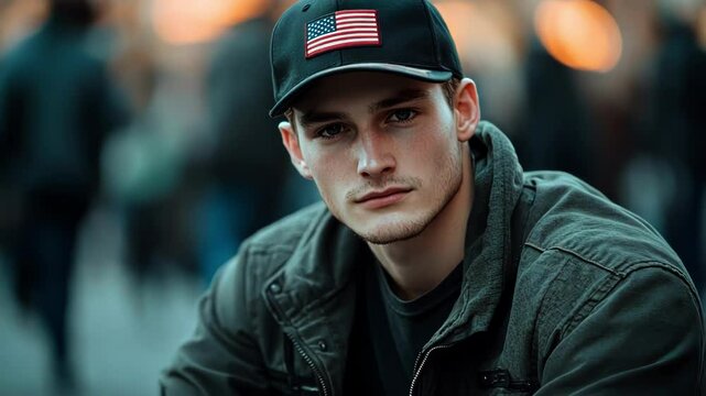 Young man in a baseball cap, outdoors, portrait