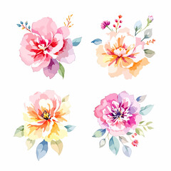 Wild flowers set, watercolor digital illustration. Perfectly for poster