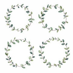 Set Wreath of leaves watercolor	