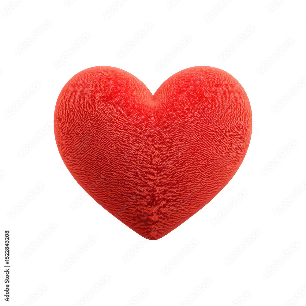 Poster vibrant red heart shaped object with textured surface, symbolizing love and affection. heart is isol