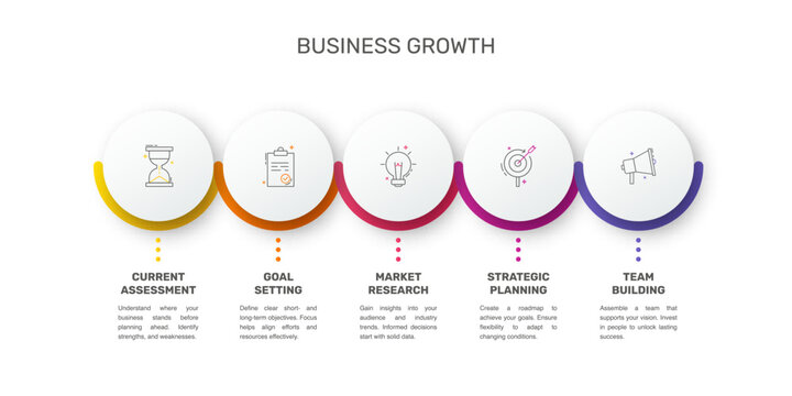 Vector template circle infographics. Business concept with 5 options and parts. Five steps for content, flowchart, timeline, levels