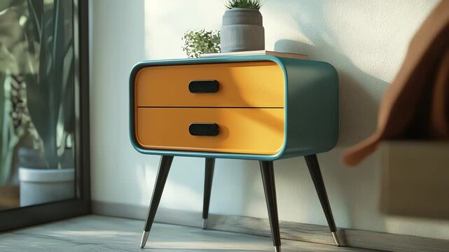Mid-century modern bedside table with two drawers