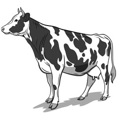 Classic holstein friesian cow black white spots dairy farm beauty milk rural field grass cattle