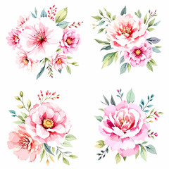 Wild flowers set, watercolor digital illustration.
