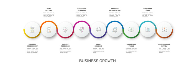 Modern and simple flat vector illustration. Infographic template with nine circles, elements, sectors and percentages. Designed for business, presentations, web design, interface 9 step diagrams