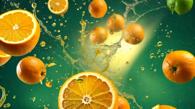 Vibrant splash of fresh orange juice. Healthy vitamin drink