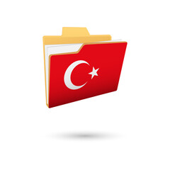 Vector illustration of Turkey flag isolated in file folder on white background.