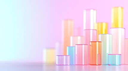 Pastel Colored 3D Bar Chart Elements Popping Out of Flat Infographic