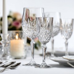 Crystal wine glasses and champagne flutes for elegant dining table setting and special occasions decor