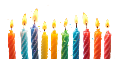 colorful birthday candles isolated on transparent white background, clipping path
