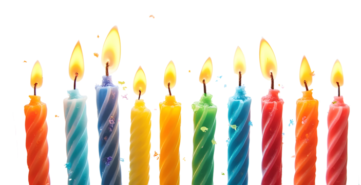 colorful birthday candles isolated on transparent white background, clipping path
