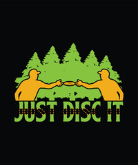 Just Disc It Disc Golf Graphic Design Illustration with Nature-Inspired Visuals and Playful Slogan for Sportswear, Posters, and Disc Golf Enthusiast Decor