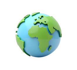 Colorful Earth Globe with Simplified Continents 3d icon in cartoon plastic style minimal isolated on transparent white background, clipping path
