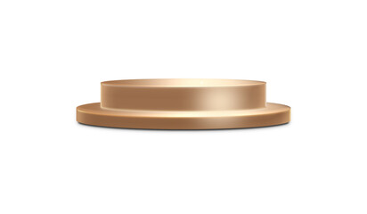 Elegant 3D gold podium with a circular tiered design, for showcasing products, branding, or cosmetic mockups. Luxury platform is isolated on a transparent background.