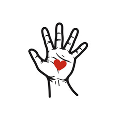 Obraz premium Hand with heart. Open palm showing love and compassion. Simple illustration perfect for expressing sympathy, remembrance, or grief. This image is ideal for funeral announcements, pet loss memorials