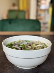 A plate of Vietnamese beef noodle soup 