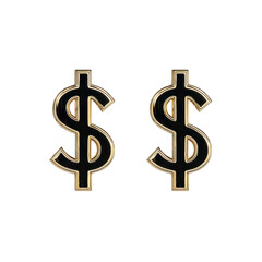 Obraz premium Two black and gold dollar signs are displayed side by side, symbolizing wealth and finance. design is simple and bold, emphasizing monetary themes