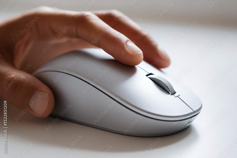 Poster hand positioned on a computer mouse while working at a desk during a productive afternoon