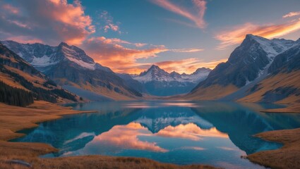 Amazing natural landscapes. Mountains lake at sunset.