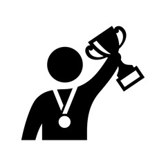 Trophy icon. Gold medal and gold cup trophy. Winner. Vector icon isolated on white background.