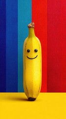 pop art banana layout Cute Banana with a Smile on Colorful Background and Texture surreal banana food styling banana in minimal graphic scene