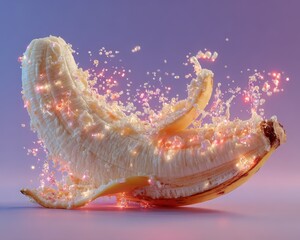 pop art banana layout Vibrant Banana with Magical Sparkles on a Purple Background surreal banana food styling banana in minimal graphic scene