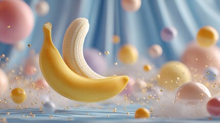 pop art banana layout Fresh Bananas with Colorful Background and Soft Pastel Elements surreal banana food styling banana in minimal graphic scene