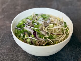 A plate of Vietnamese beef noodle soup 