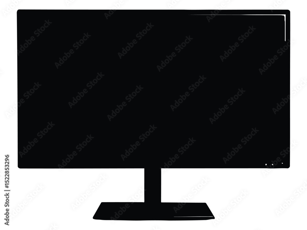 Poster minimalist illustration of a modern computer monitor with a black blank screen display