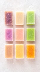 Pastel Colored Soap Bars Flatlay on Stone Background