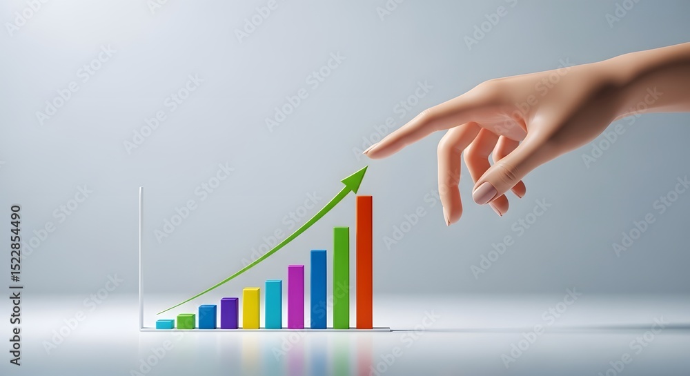 Aufkleber hand guiding ascending bar graph visualizing growth and progress