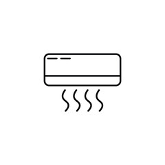 Minimal line art icon of an air conditioner emitting cool or hot air, isolated on a white background. Perfect for HVAC, appliance, or energy-related infographics and commercial use.