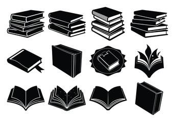 Silhouette book set vector illustration on white background,