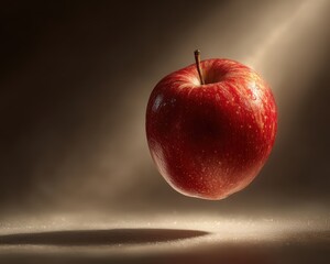 conceptual apple visual Fresh Red Apple Floating in a Soft Light with Gentle Shadow minimal apple layout fantasy apple symbolism