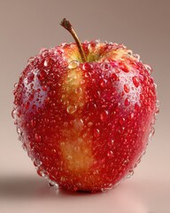 conceptual apple visual Fresh Red Apple with Water Droplets on a Soft Brown Background minimal apple layout fantasy apple symbolism