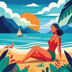 girl on the beach, woman on the beach, surfer on the beach, woman on the beach, young woman surfer with surfboard standing on beach, vacation time woman on the beach in a swims